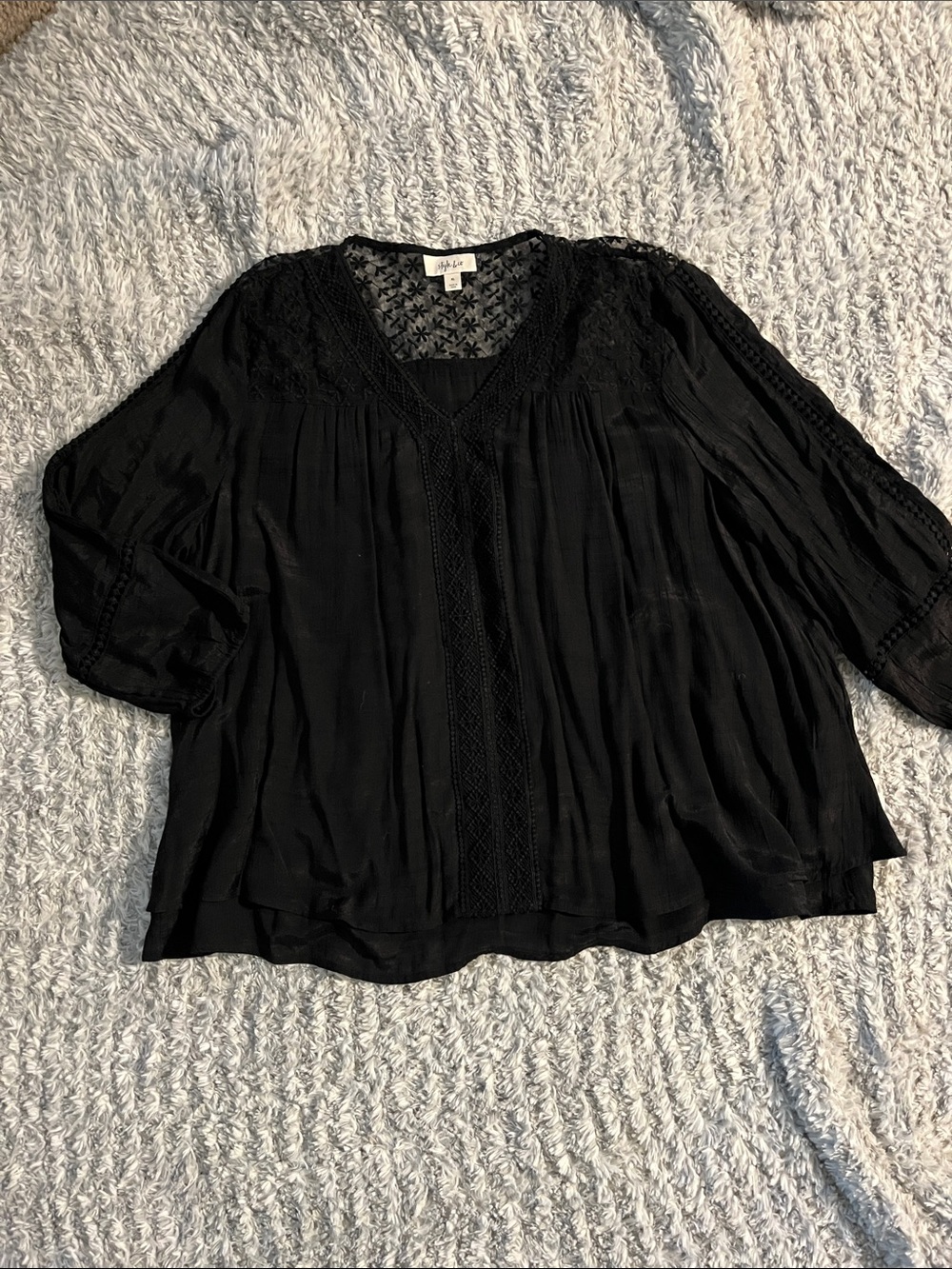 Style & Co. Black Lace-Detail V-Neck Tunic